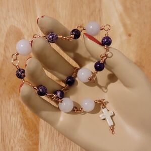 Handmade Quartz Jasper Howlite Copper Rosary Bracelet